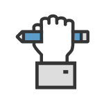 Hand holding a pencil icon