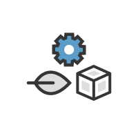 Illustration of a cube, leaf and configuration icon