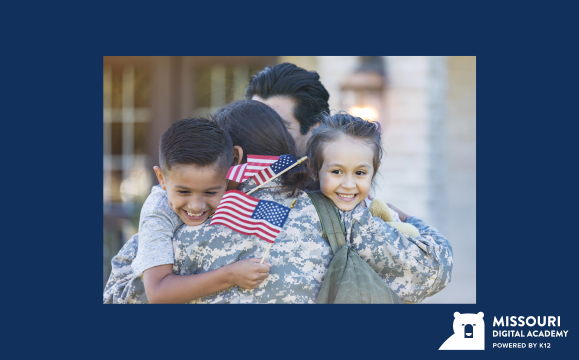 Military family hugging each other
